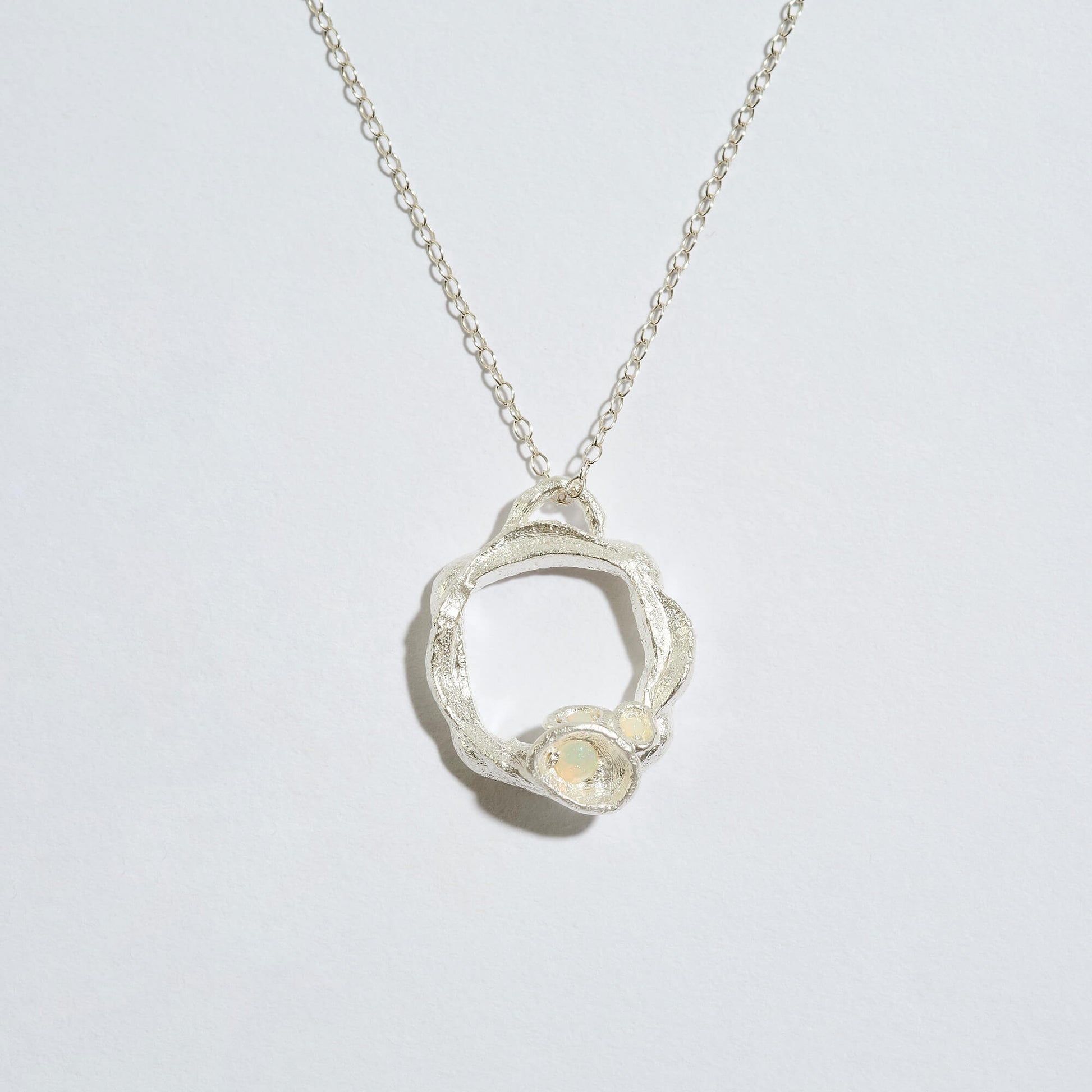 Opal Silver Circle Necklace (Large)