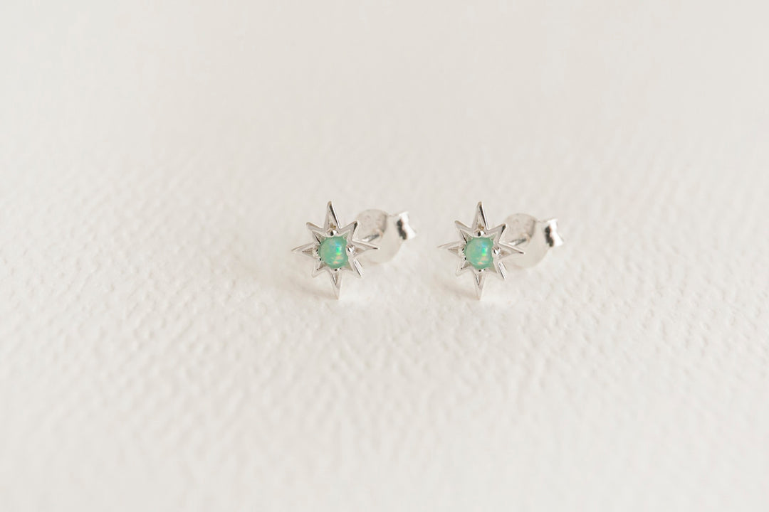 Opal Silver Star Mini Stud Earrings