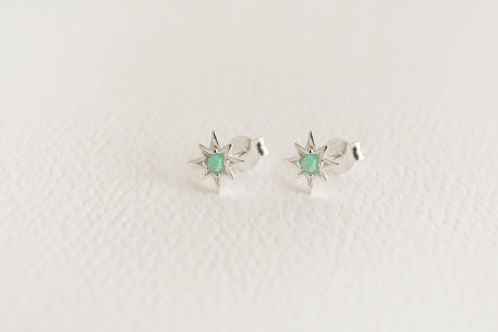 Opal Silver Star Mini Stud Earrings