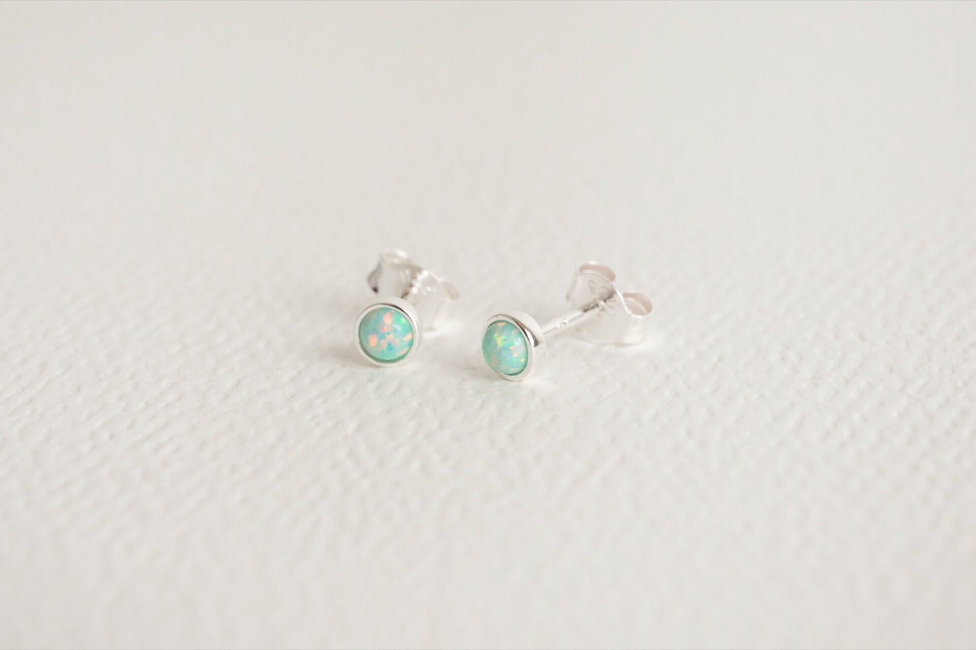Moon Yellow Opal Silver Stud Earrings
