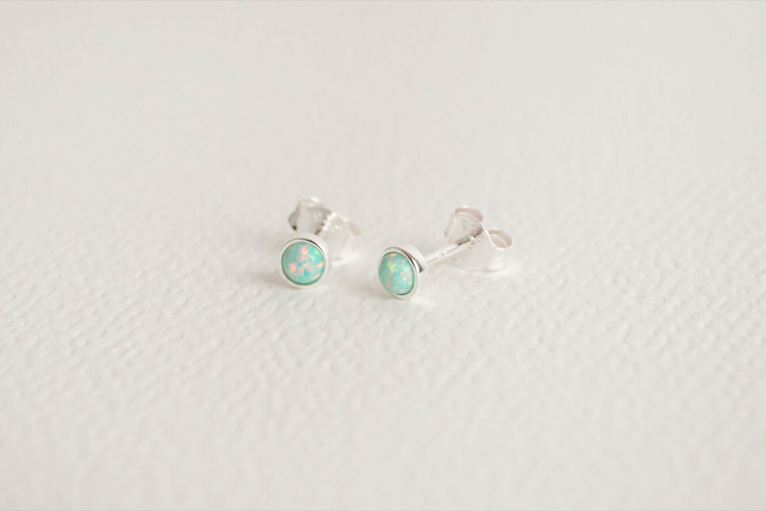Moon Yellow Opal Silver Stud Earrings