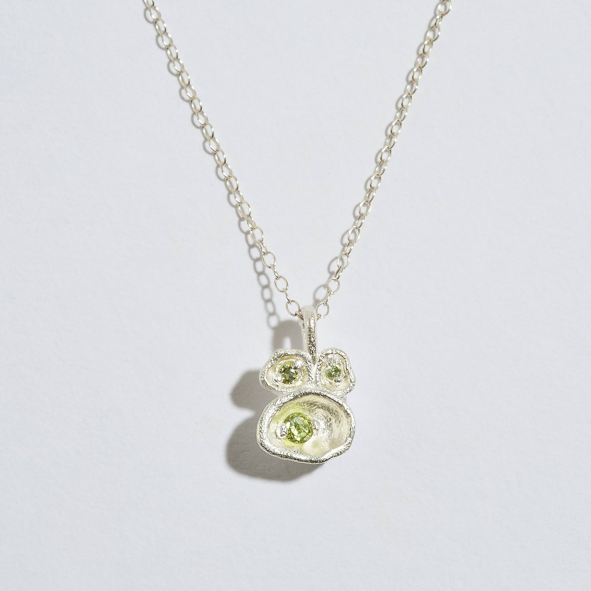 Peridot Silver Lichen Pendant Necklace