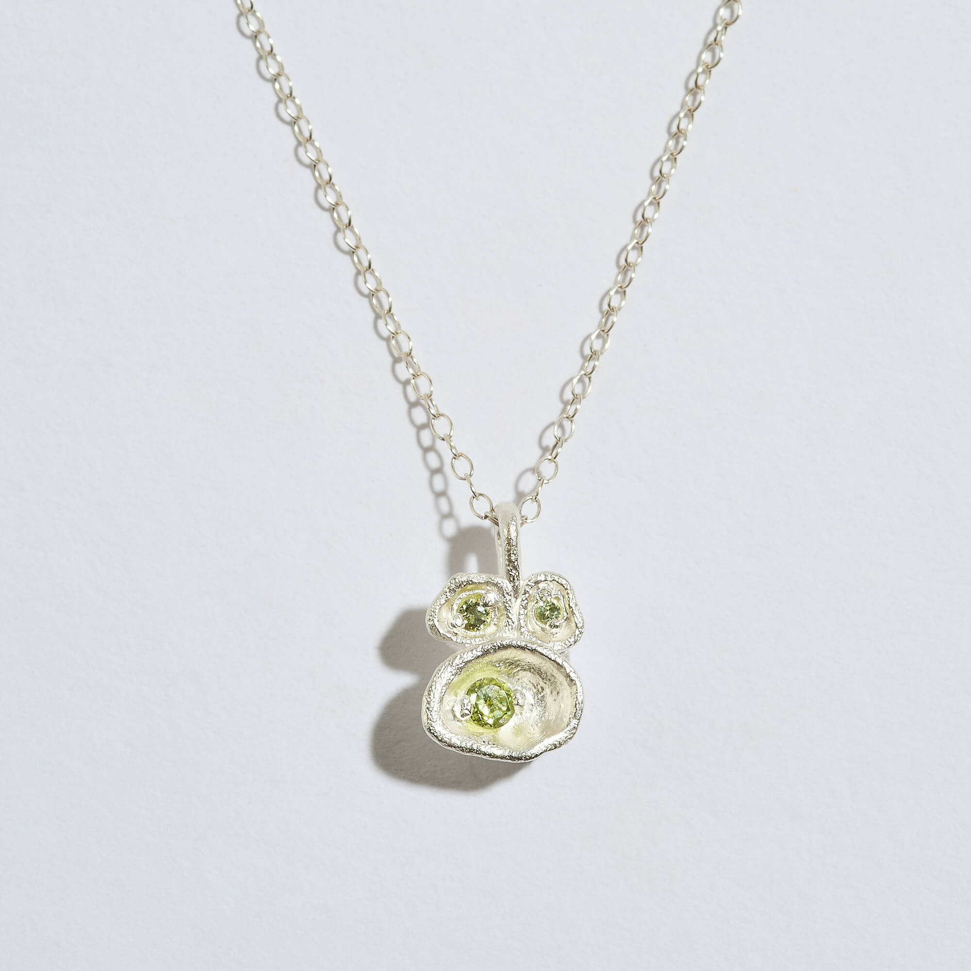 Peridot Silver Lichen Pendant Necklace