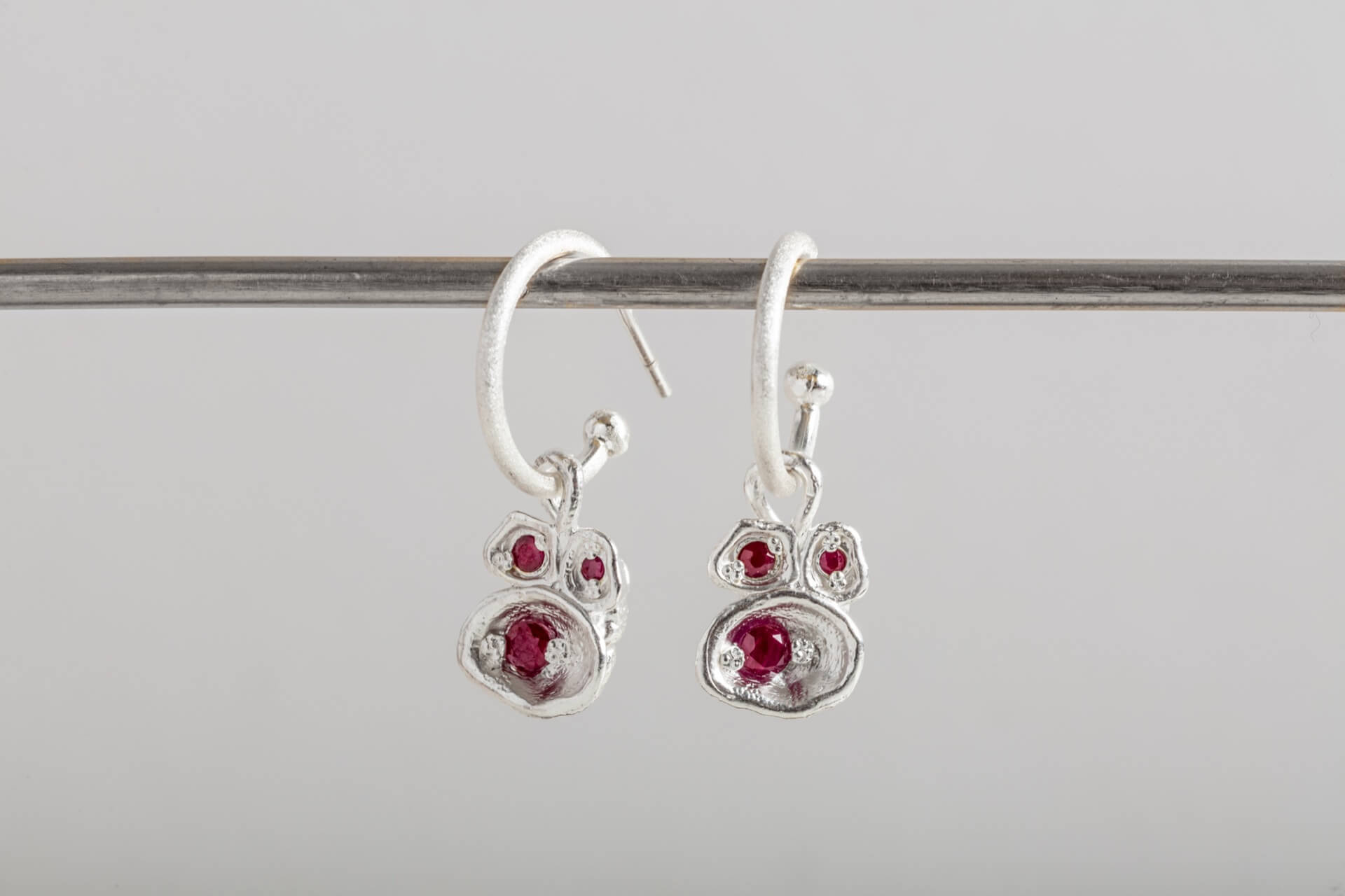 Ruby Silver Lichen Hoop Earrings