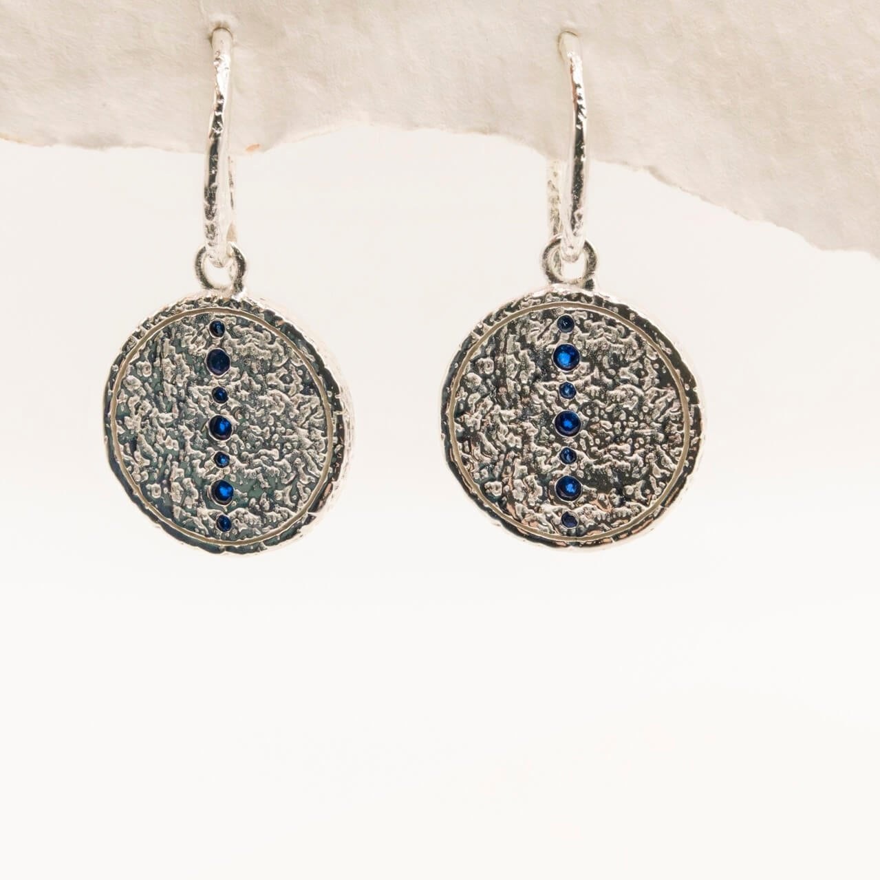Sapphire Silver Coin Pendant Earrings