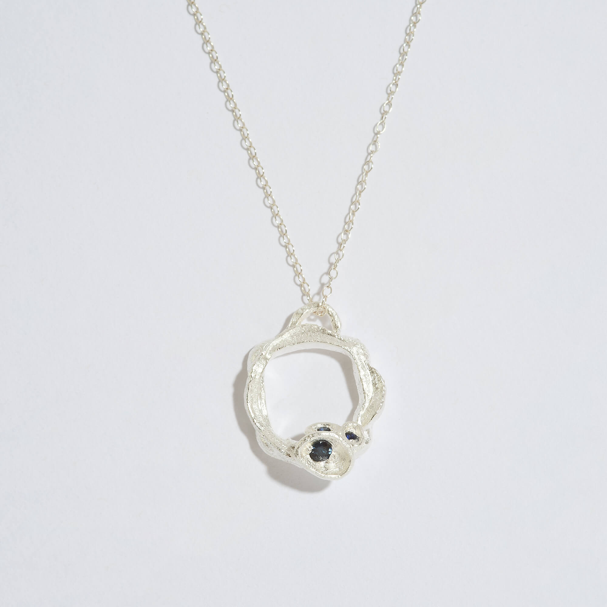 Sapphire Silver Circle Necklace (Large)