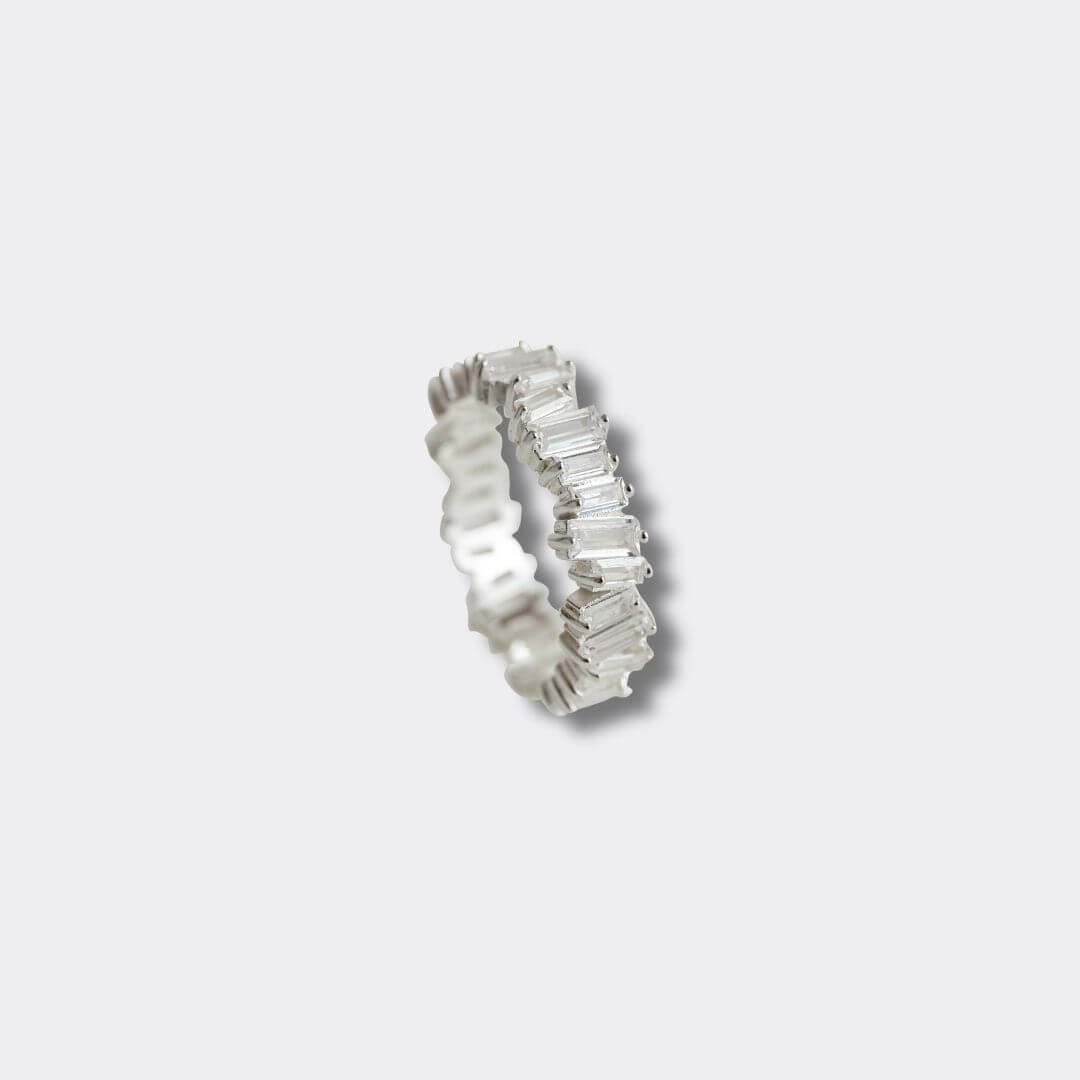 Sparkly CZ Shattered Baguette Silver Ring
