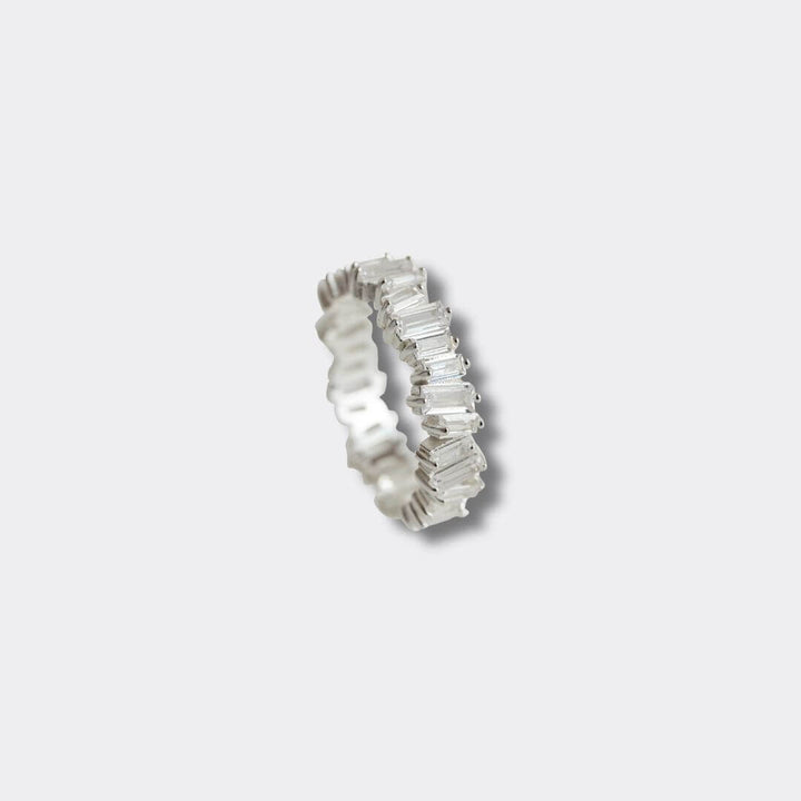 Sparkly CZ Shattered Baguette Silver Ring