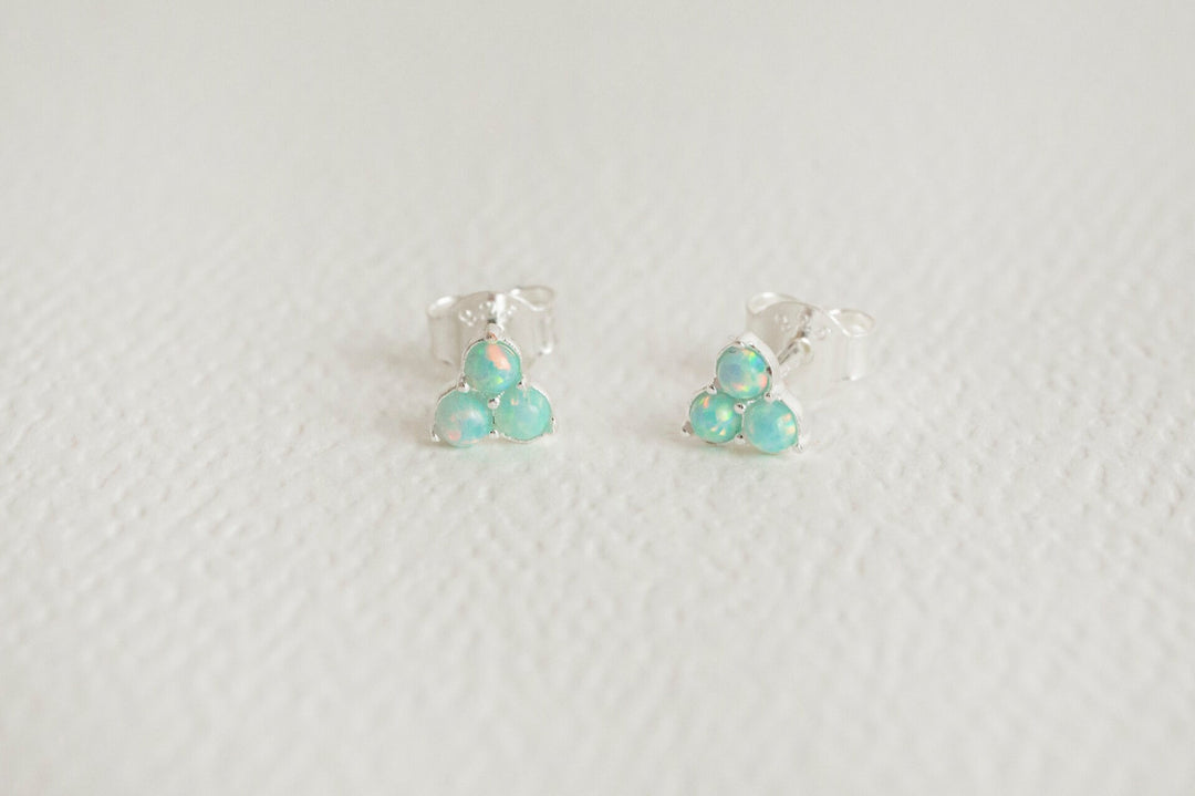 Triple Opal Mini Silver Stud Earrings