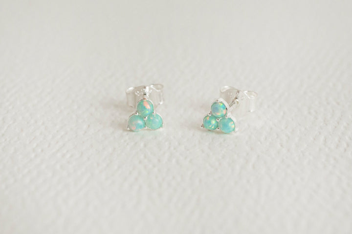 Triple Opal Mini Silver Stud Earrings