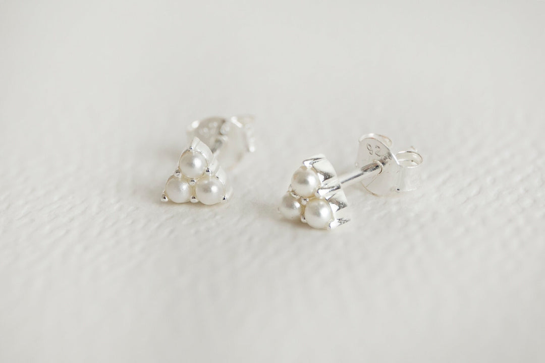 Triple Pearl Mini Silver Stud Earrings