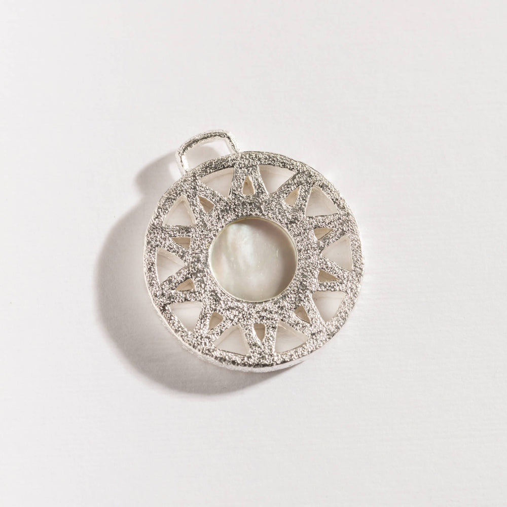 Geometric Mother of Pearl Disc Pendant - Silver (Pendant Only No Chain)