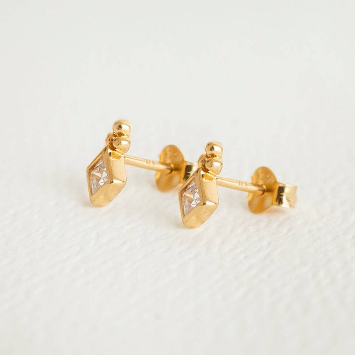 Sparkly Diamond-Shaped Mini Studs - Gold - side view