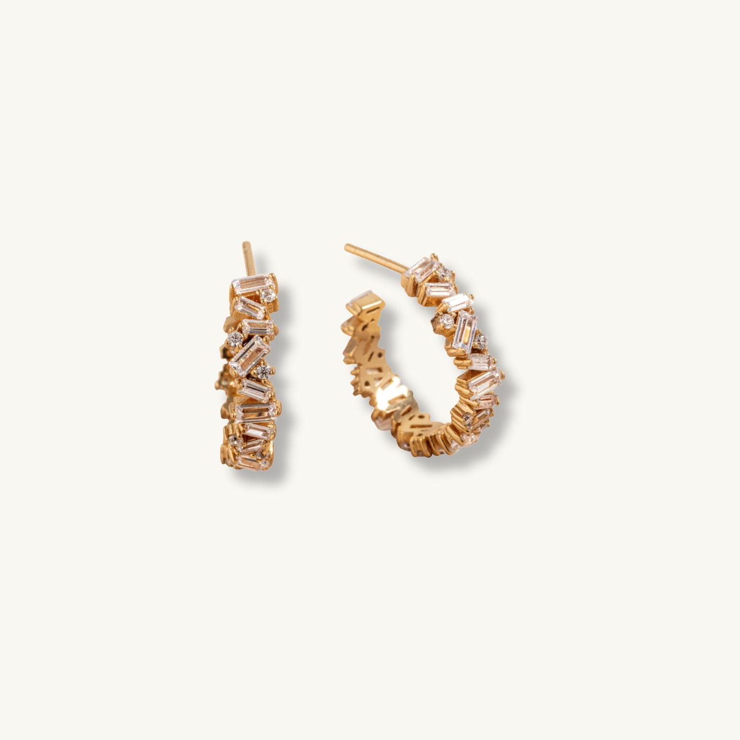 Sparkly Gold Baguette Hoop Earrings
