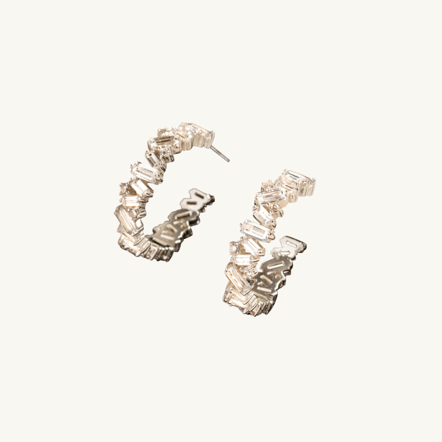 Sparkly Silver Baguette Hoop Earrings