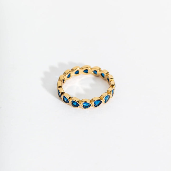 14k gold vermeil and blue cubic zirconia heart eternity ring