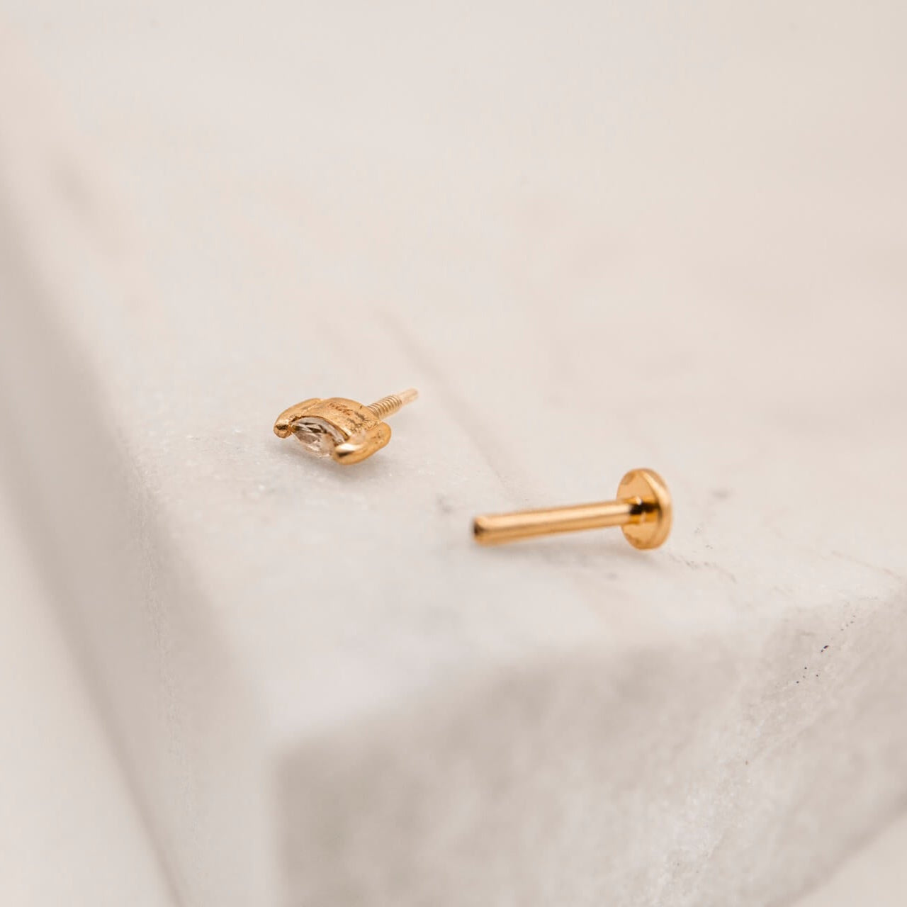 Clear Cubic Zirconia Gold Labret Earring - unscrewed
