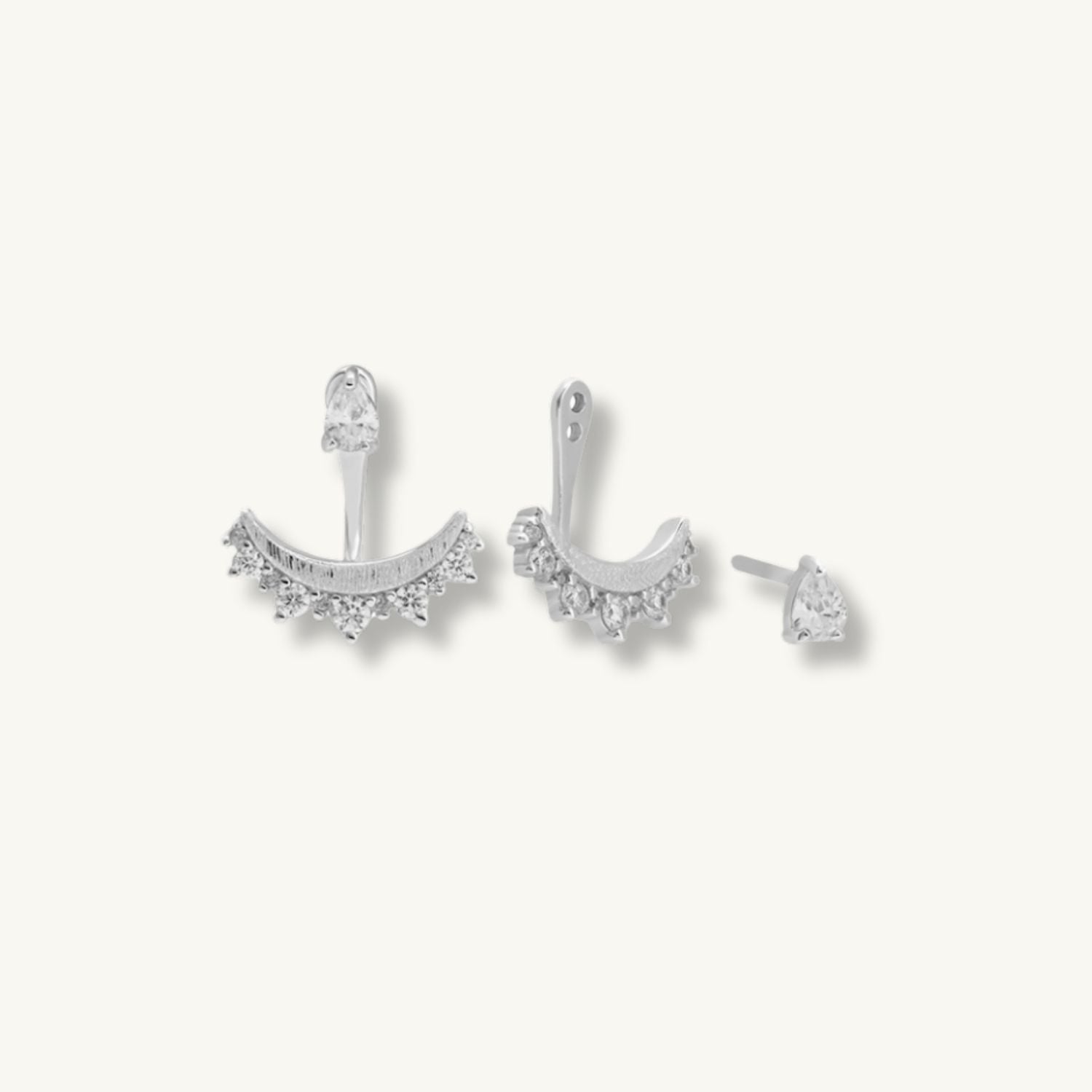 Sparkly Silver Crescent Ear Jacket Earrings