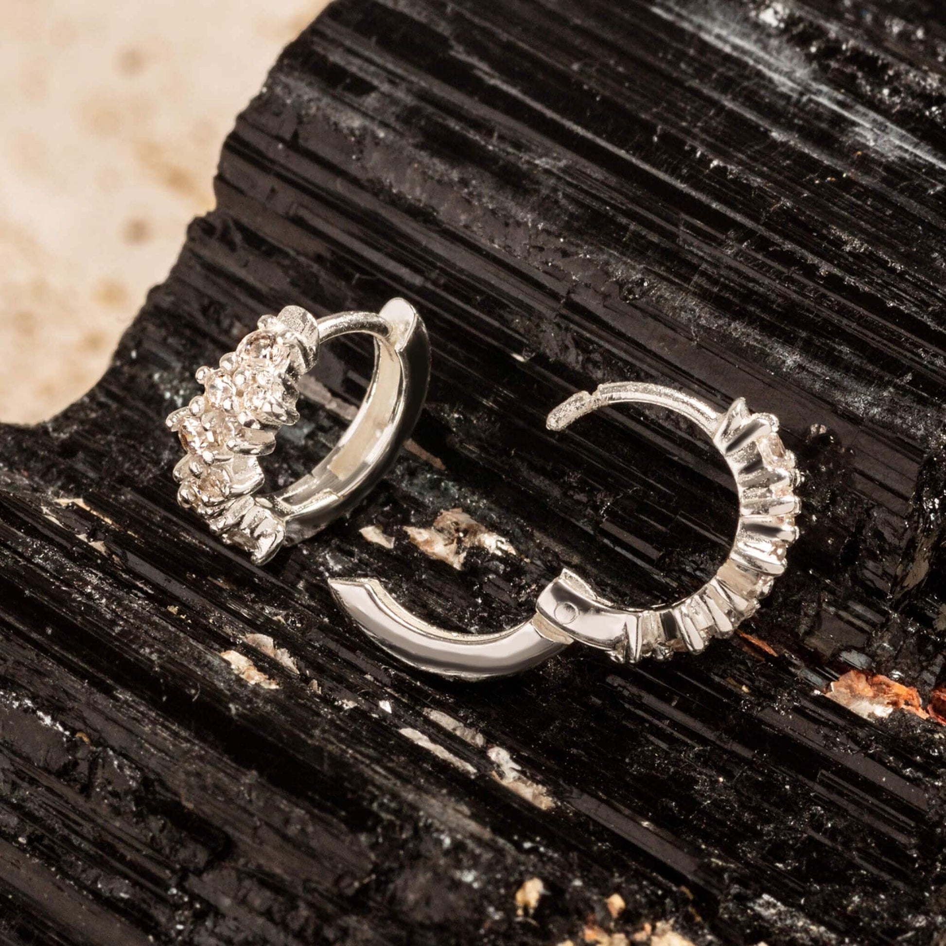 Galaxy Sparkly Silver Scatter Huggie Earrings