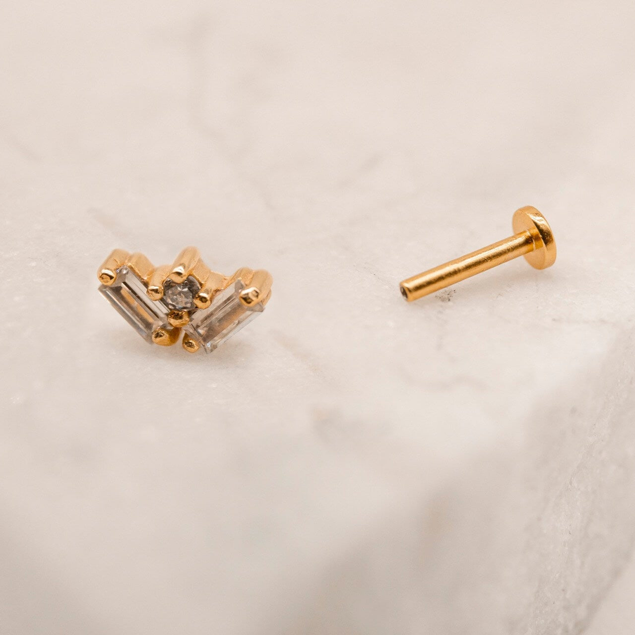 Fan Cubic Zirconia Gold Labret Stud Earring