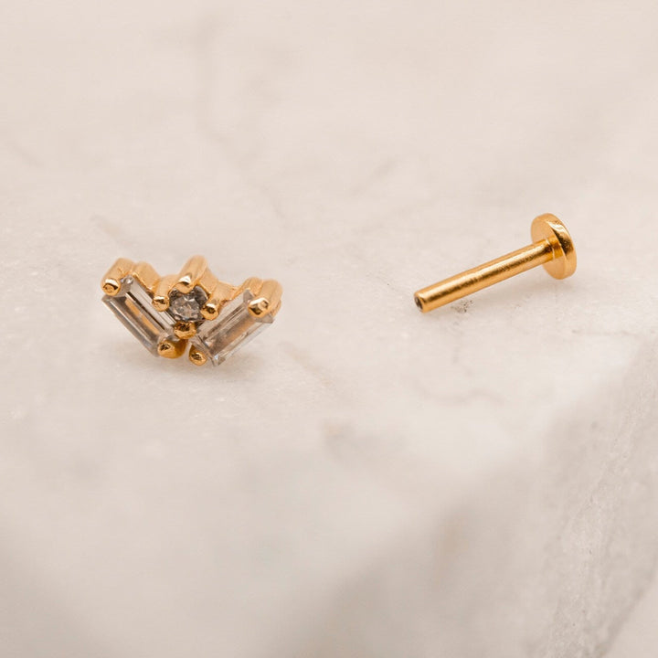 Fan Cubic Zirconia Gold Labret Stud Earring