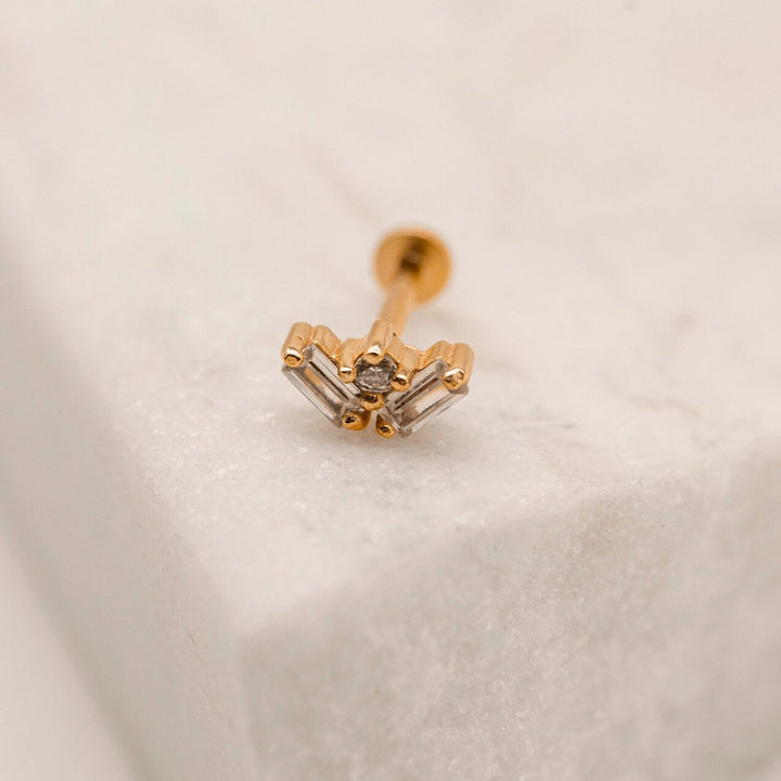 Fan Cubic Zirconia Gold Labret Stud Earring