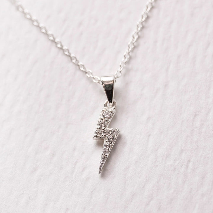 Sparkly Silver Lightning Bolt Necklace - close up