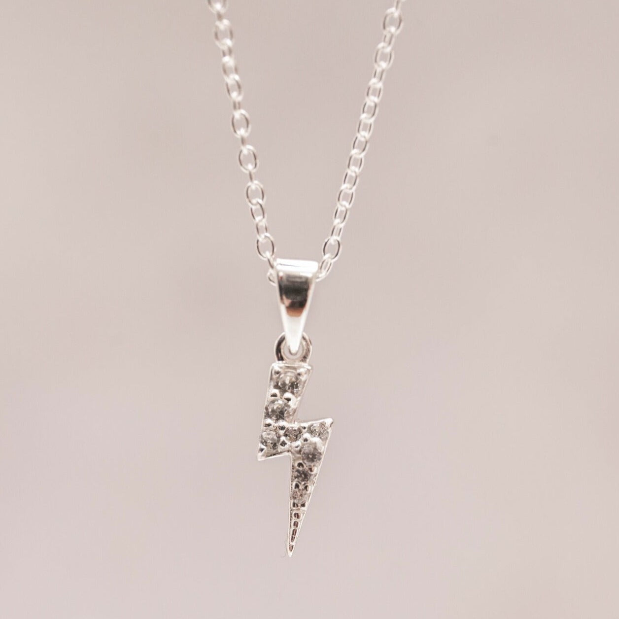 Sparkly Silver Lightning Bolt Necklace