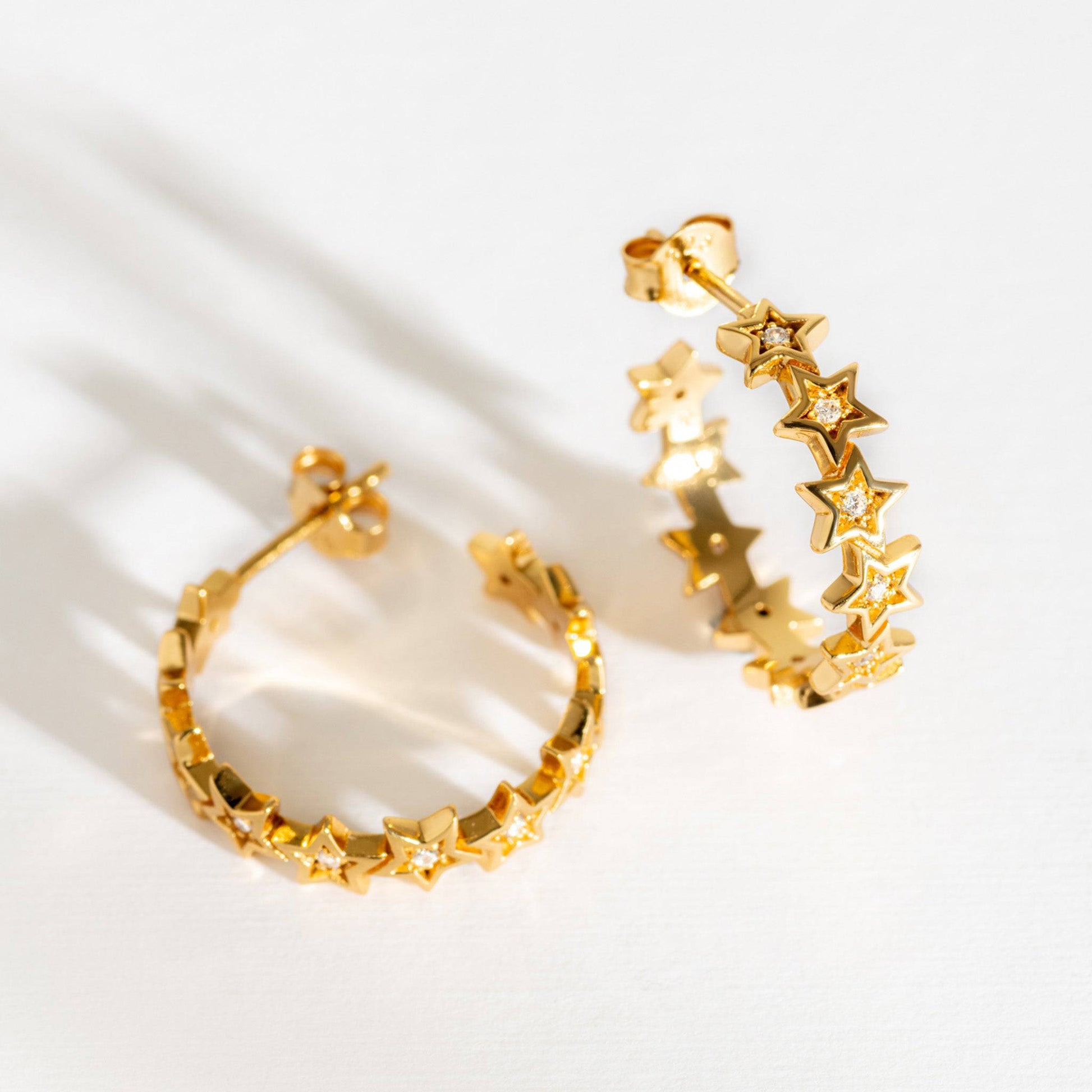 sparkly star gold vermeil large hoop earrings 