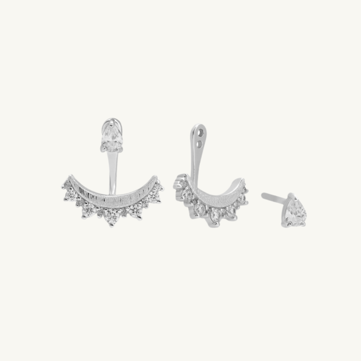 Sparkly Silver Crescent Ear Jacket Earrings