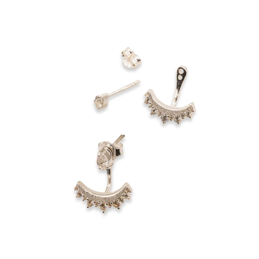 Sparkly Silver Crescent Ear Jacket Earrings