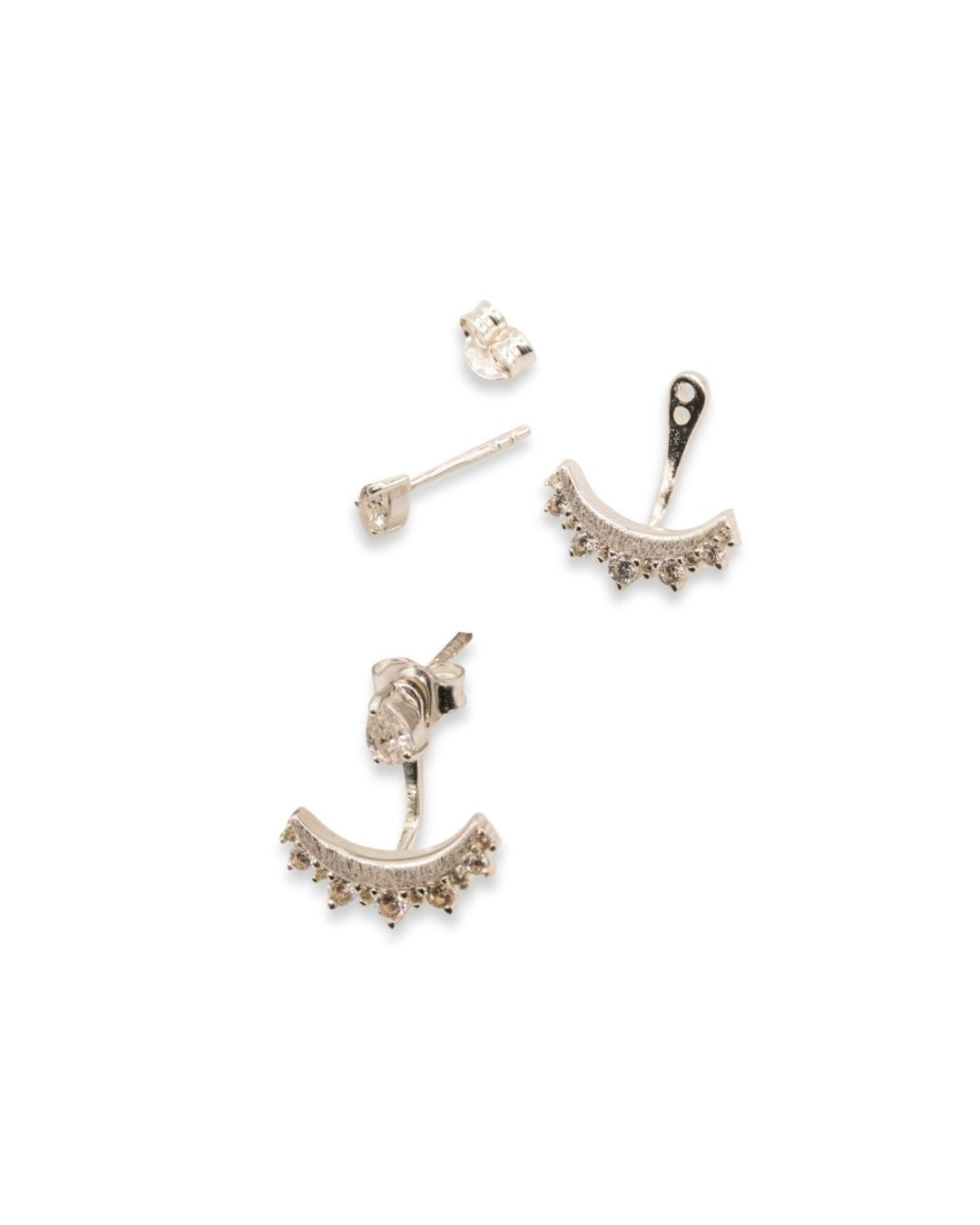 Sparkly Silver Crescent Ear Jacket Earrings
