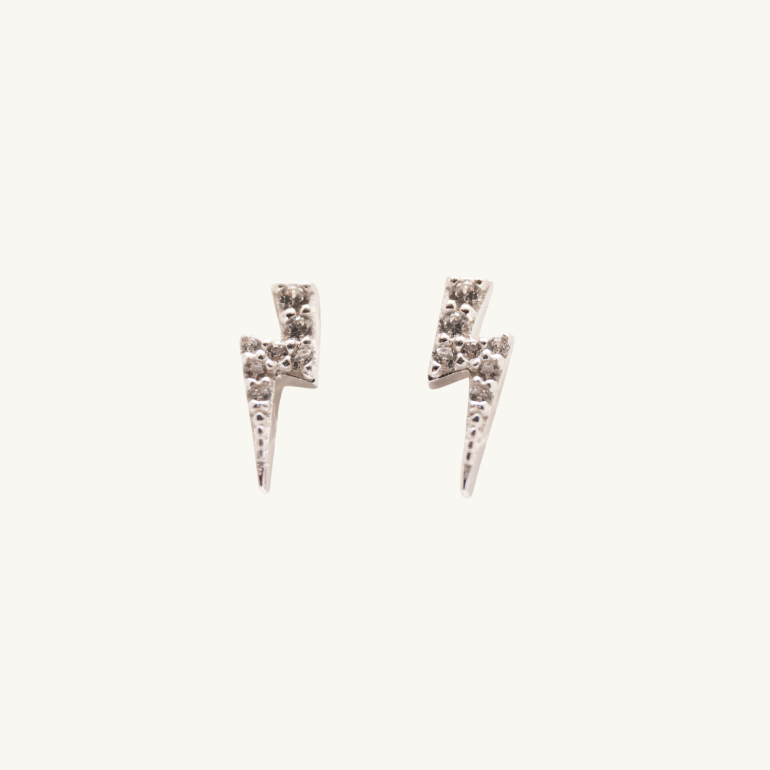Sparkly Silver Lightning Bolt Stud Earrings