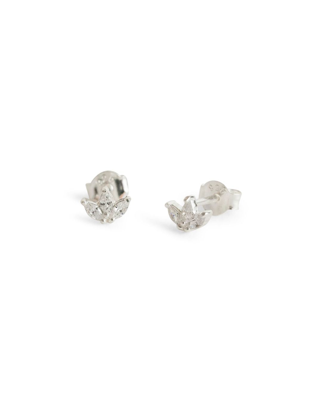 Sparkly Marquise Fan Silver Stud Earrings