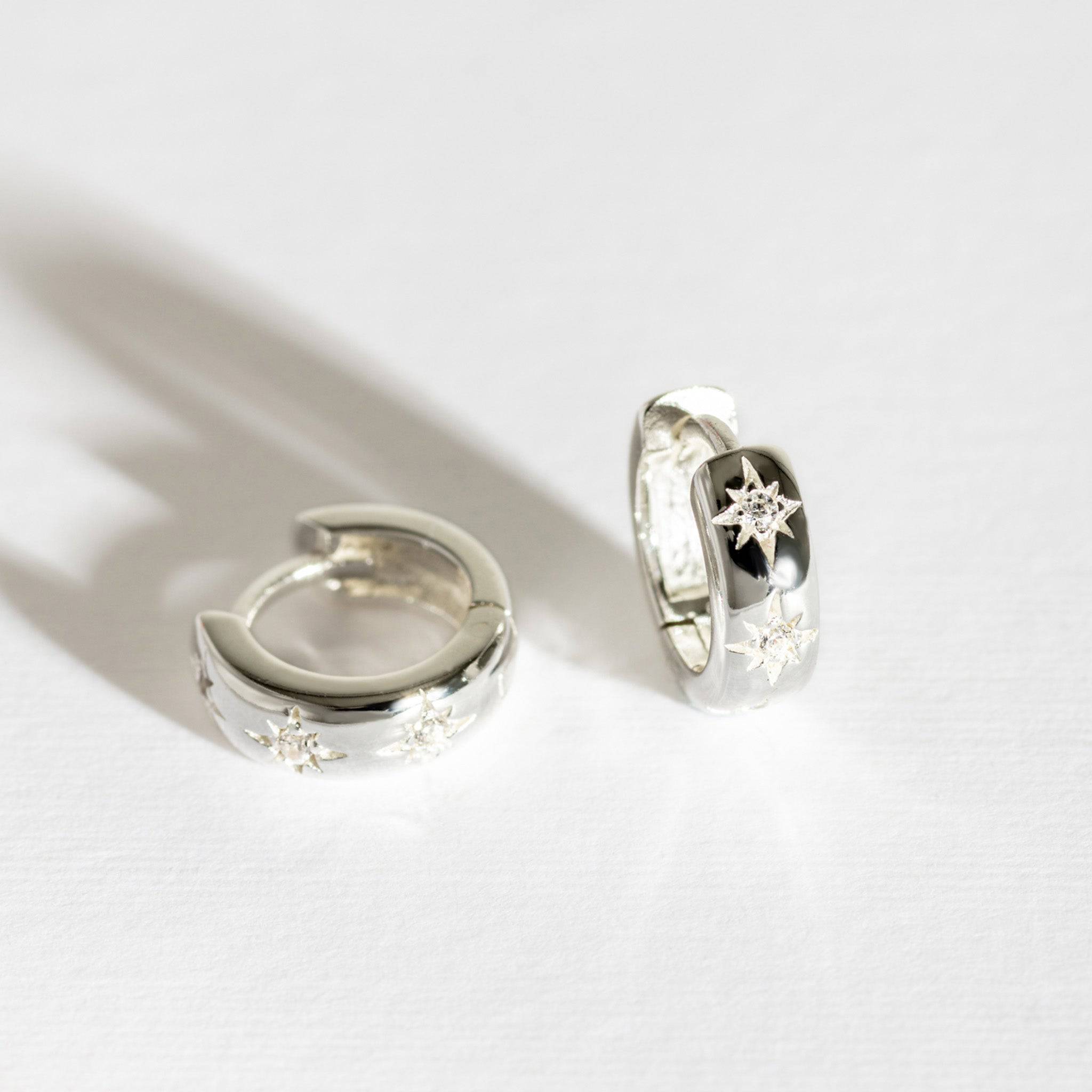 Silver Sparkly Star Huggie Earrings
