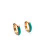 Teal Enamel Gold Huggie Earrings