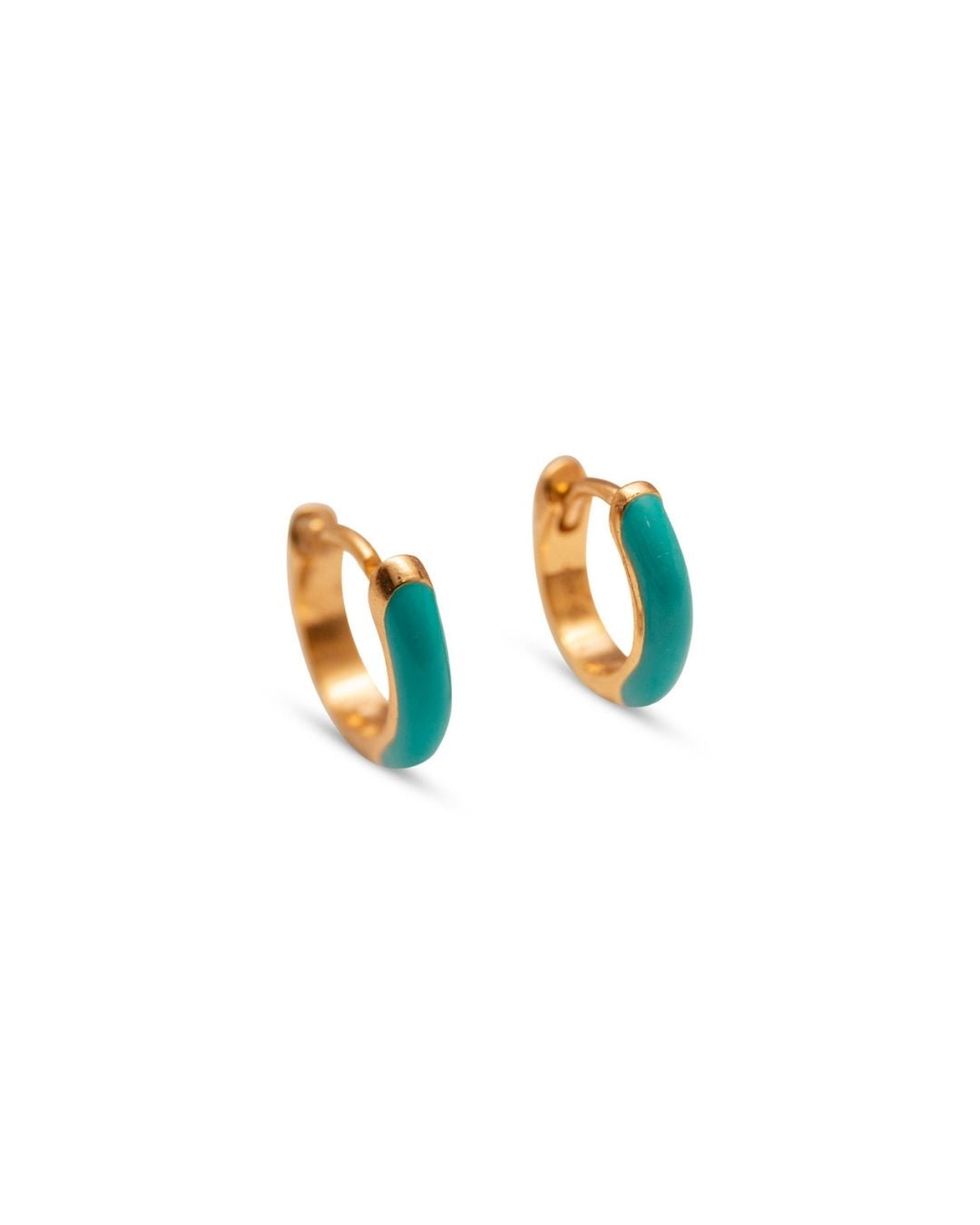 Teal Enamel Gold Huggie Earrings