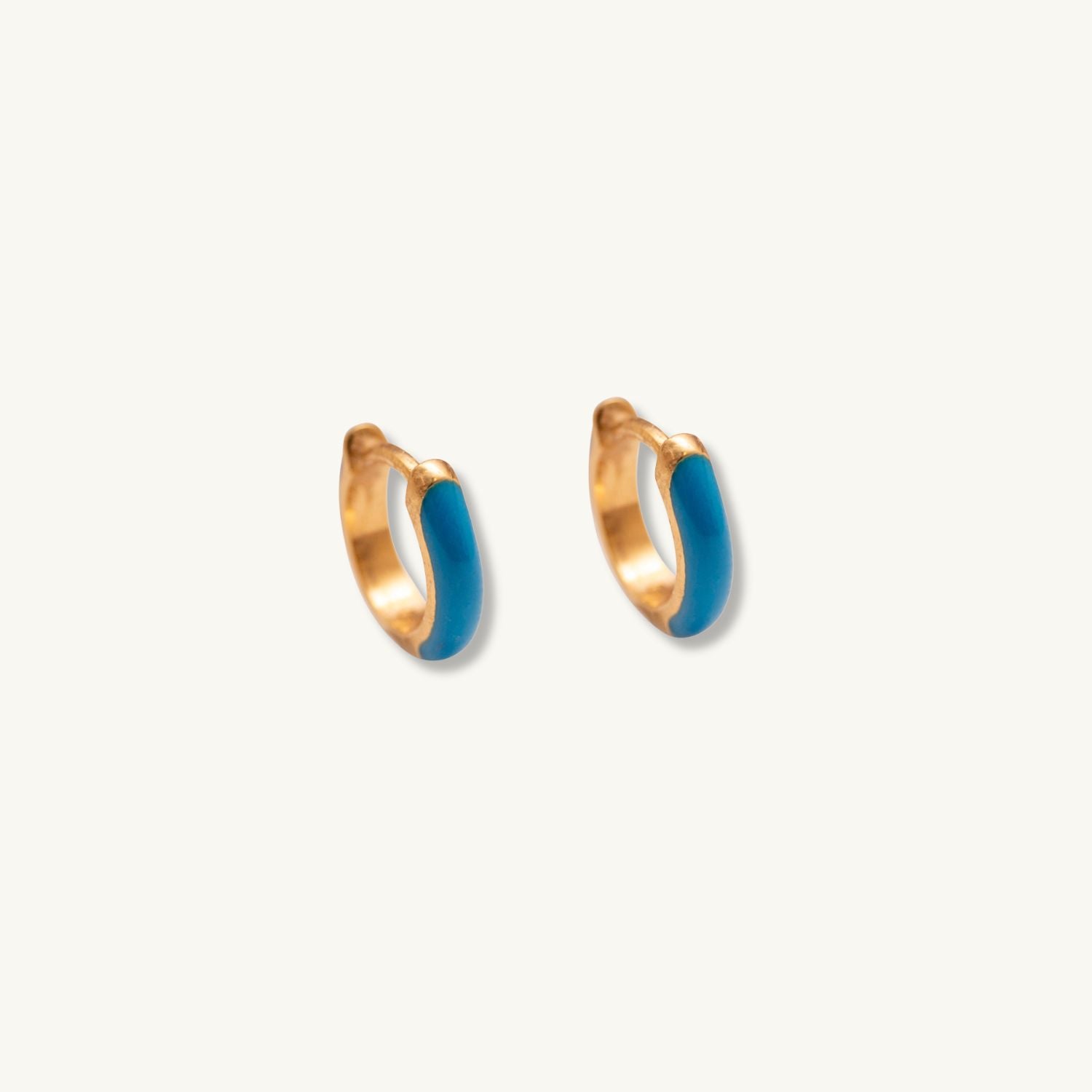 Teal Enamel Gold Huggie Earrings