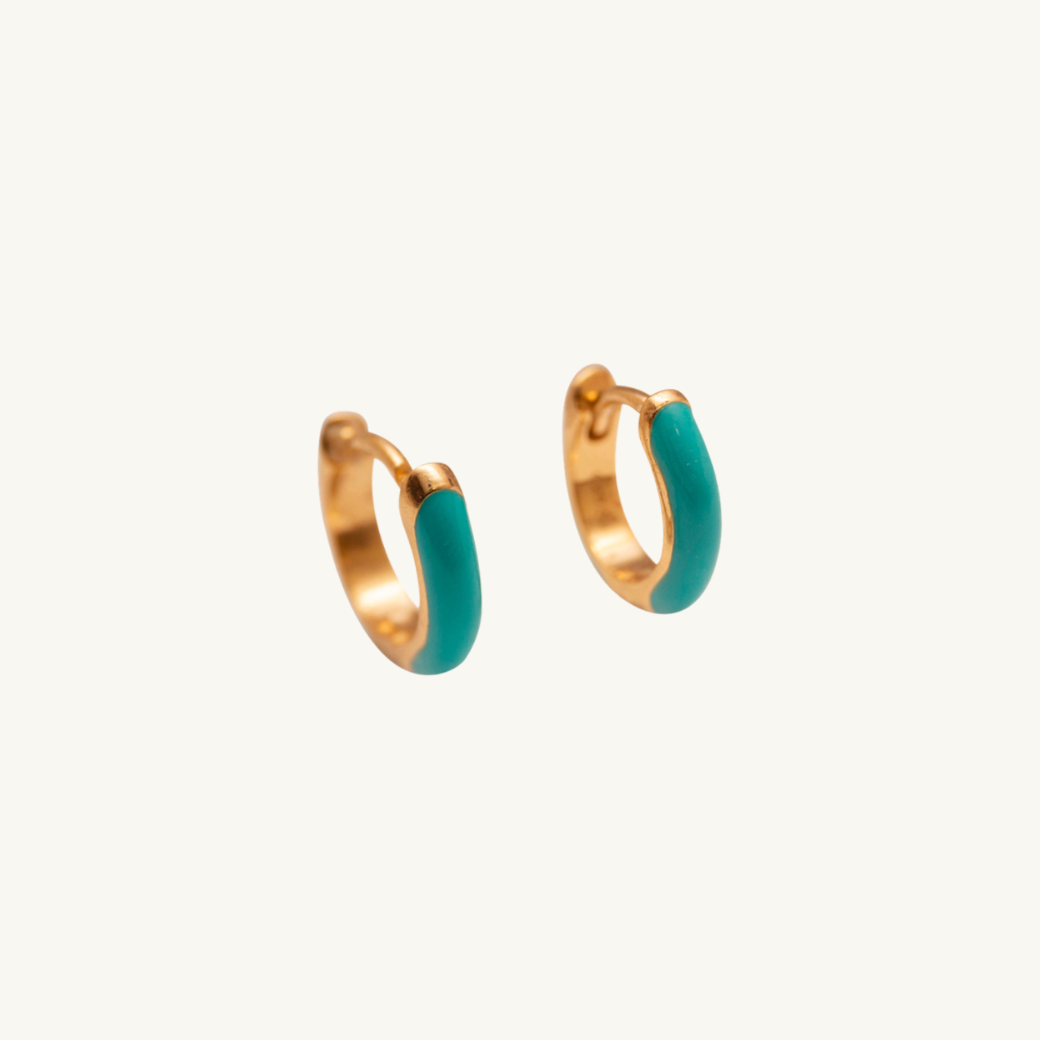 Teal Enamel Gold Huggie Earrings