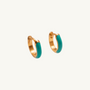 Teal Enamel Gold Huggie Earrings