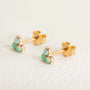 Triple Opal Mini Gold Stud Earrings - side view 