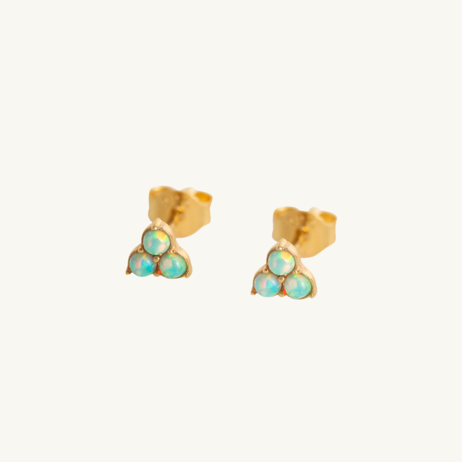 Triple Opal Gold Stud Earrings