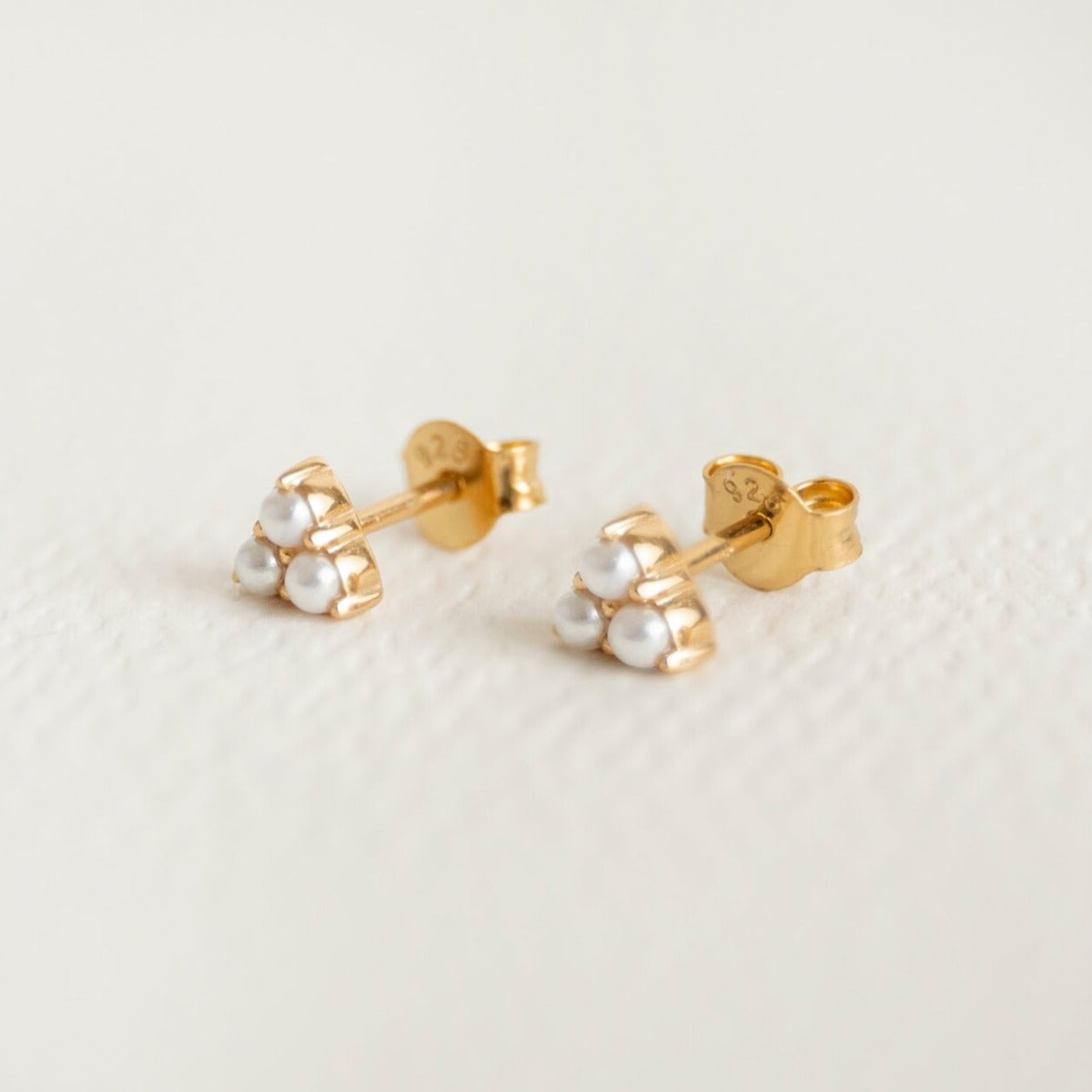 Triple Pearl Mini Stud Earrings - Gold - side view