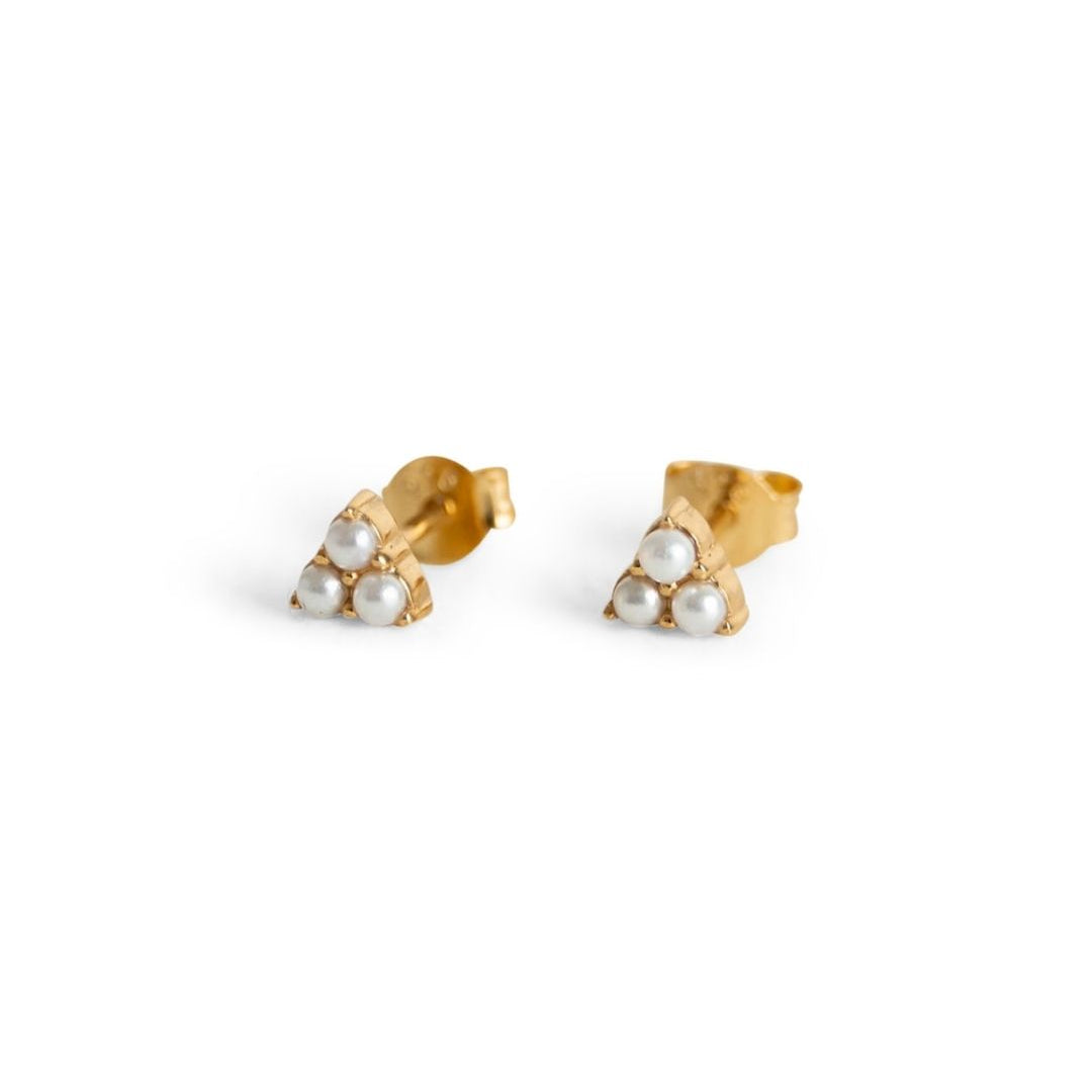 Triple Pearl Mini Gold Stud Earrings