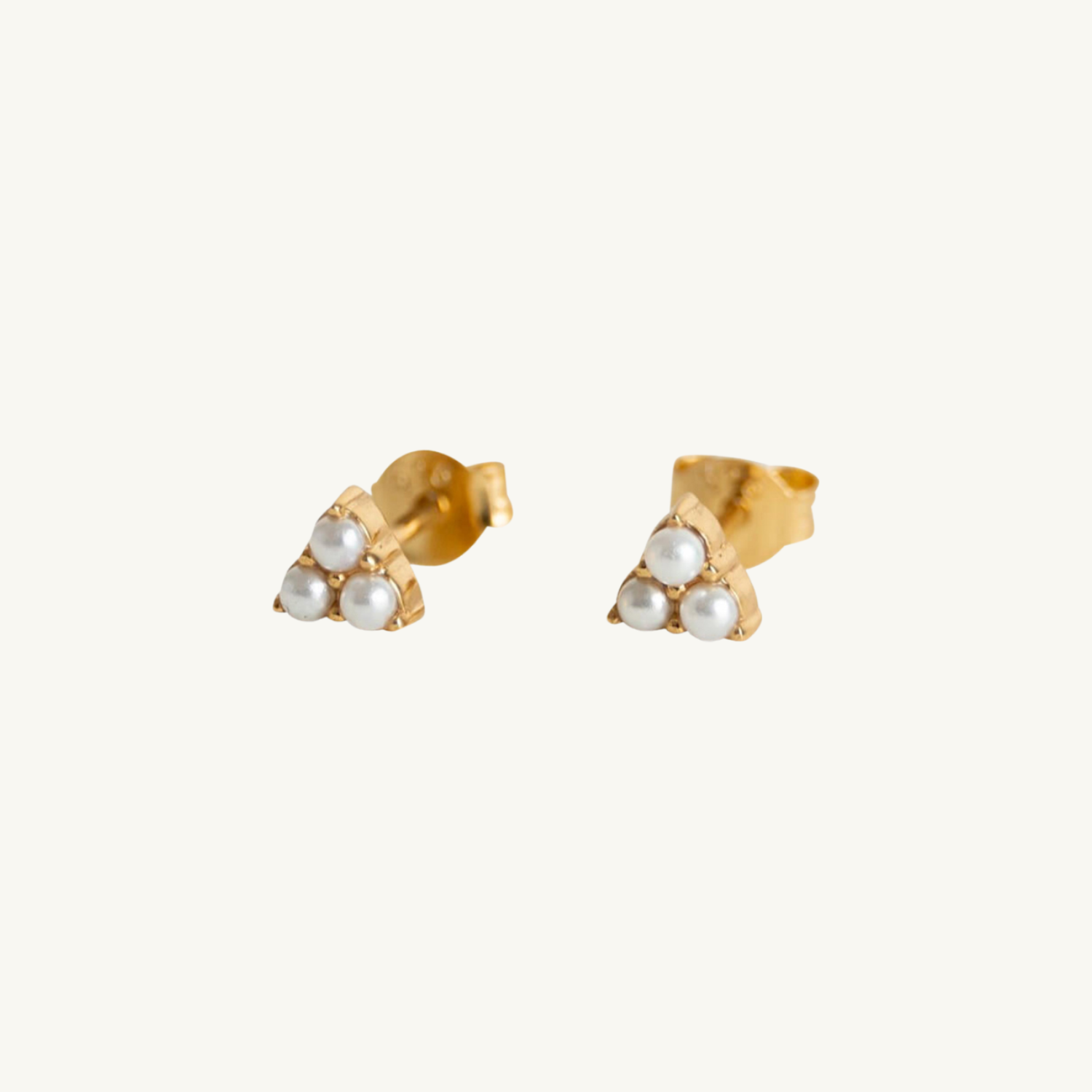 Triple Pearl Gold Stud Earrings