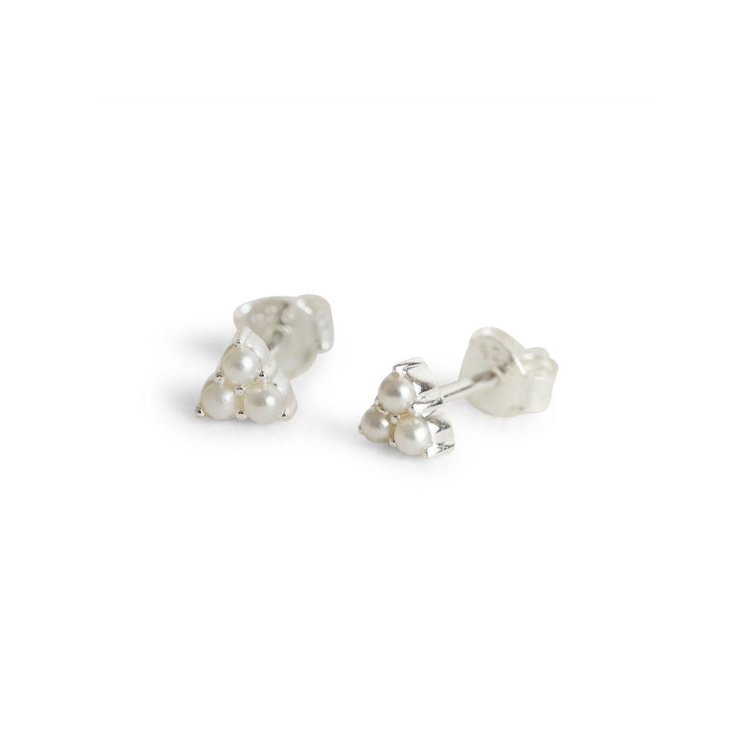 Triple Pearl Mini Silver Stud Earrings