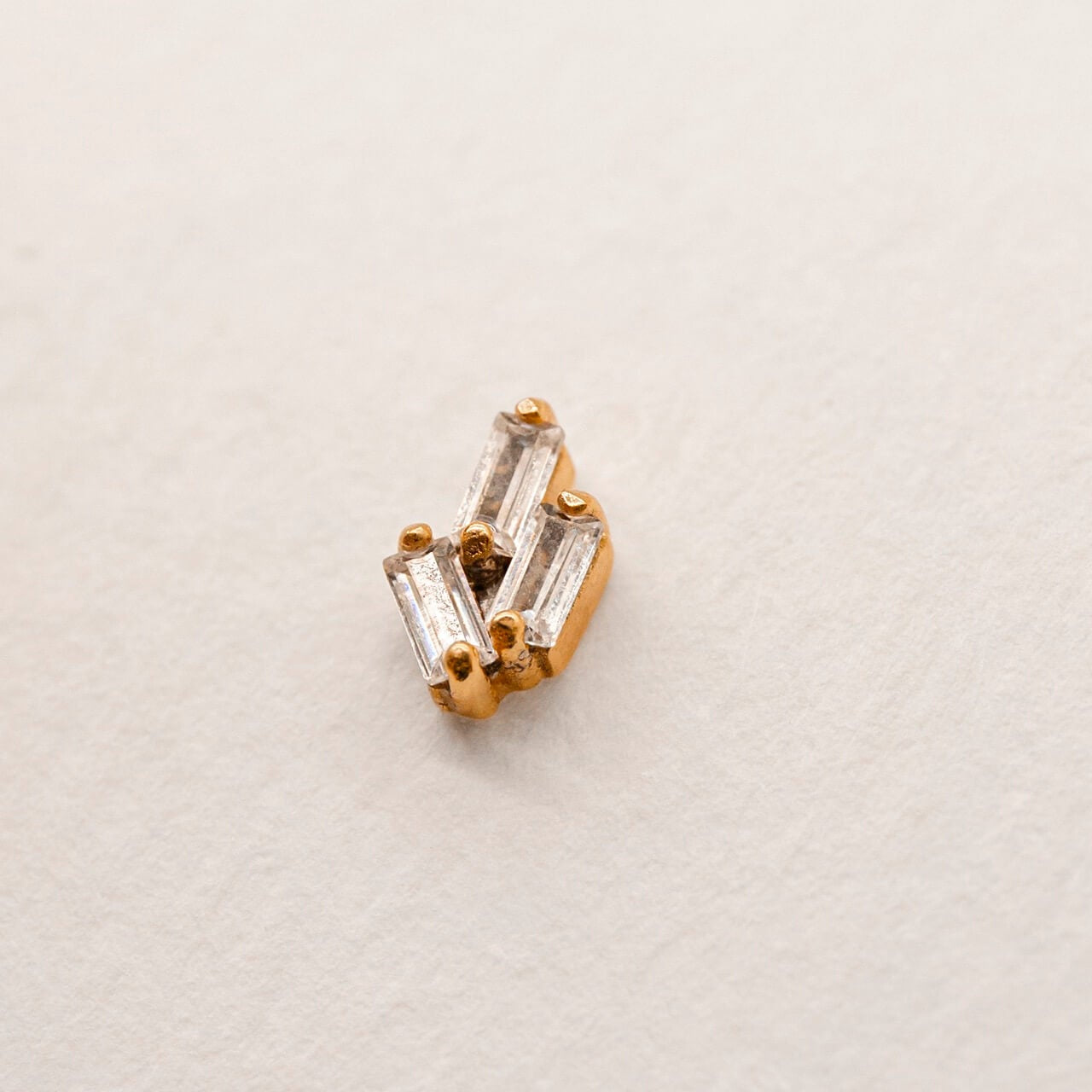 Triple Cubic Zirconia Gold Labret Earring