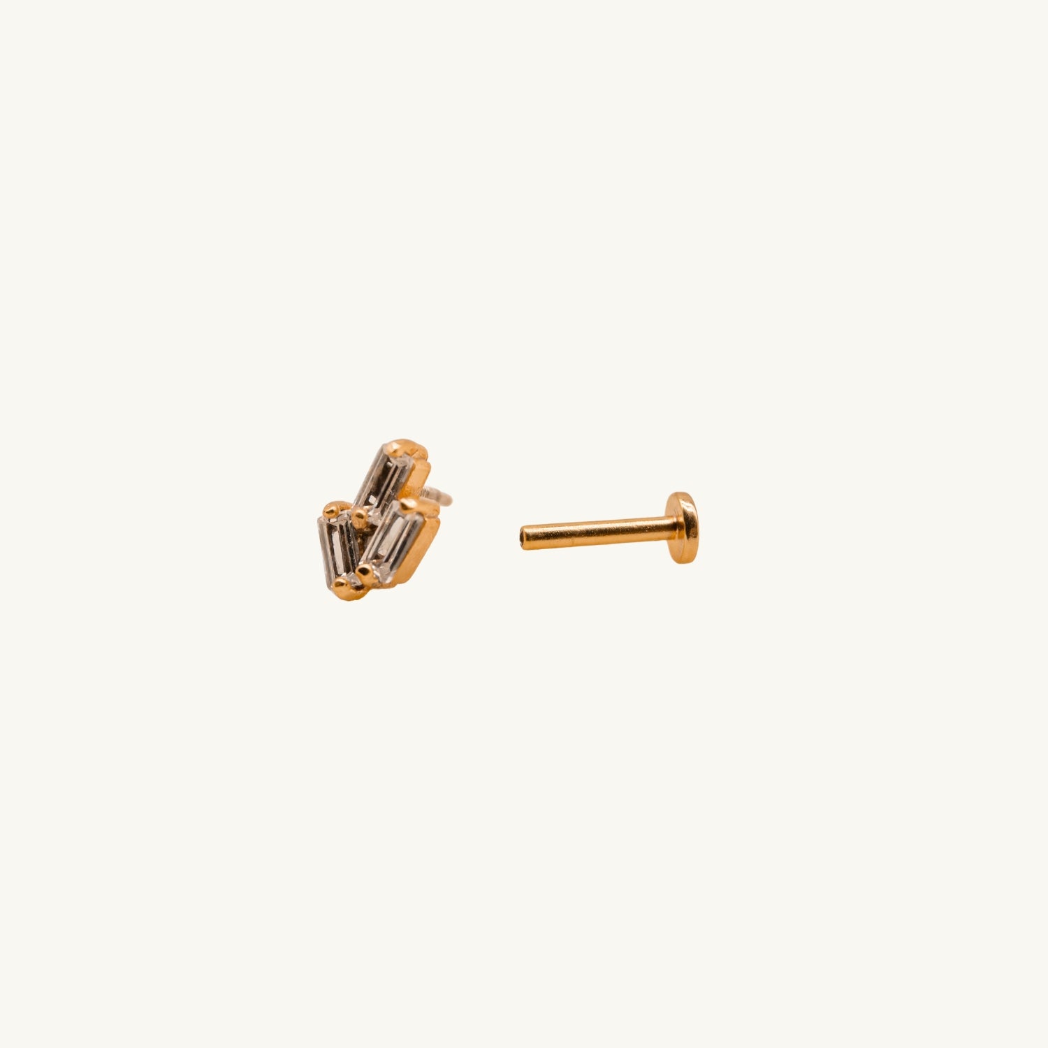 Triple Cubic Zirconia Gold Labret Earring