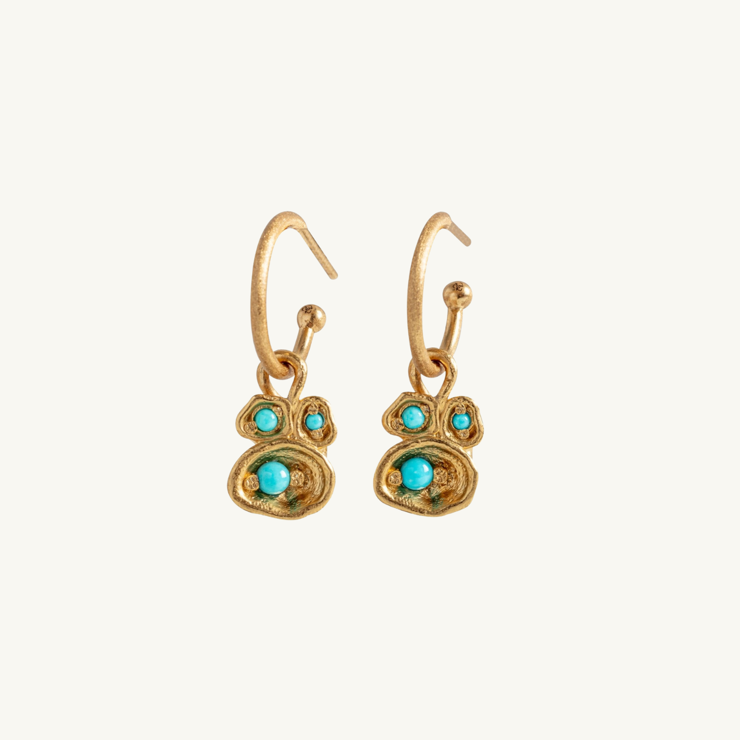 Turquoise Gold Lichen Hoop Earrings