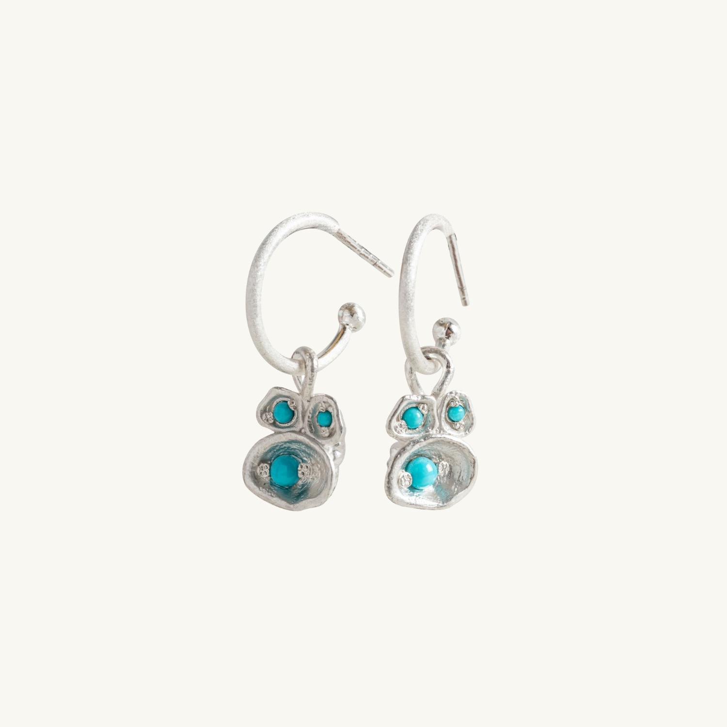 Turquoise Silver Lichen Hoop Earrings